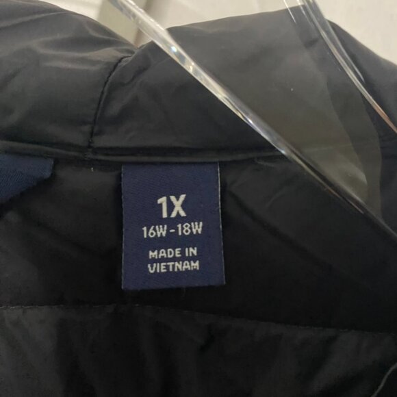 Land's End long black puffer down coat lightweight packable hooded 1X - Picture 7 of 8